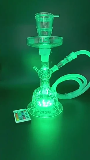 Fábrica por atacado de vidro transparente narguilé led luz fumar conjunto tubos água shisha narguile completo grande chicha abrangente